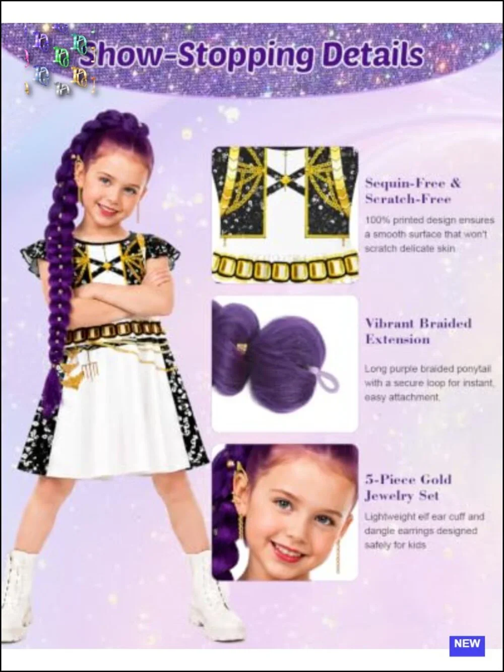 Kids Pop Singer Costume Dress with Matching Wig and Accessories